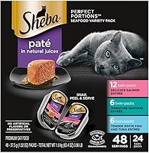 Sheba Perfect Portions Wet Cat Food Pate with Sustainable Salmon, Signature Seafood Entree, and Tender White Fish and Tuna Entree Variety Pack, 2.6 oz. Twin Pack Trays (24 Count, 48 Servings)