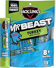 Jack Link’s x MrBeast Turkey Mini Sticks, As Seen on Beast Games, 8g Protein, Made with 100% All Natural Turkey, Zero Sugar, Pantry-Ready Snacks, 12 Count