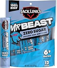 Jack Link’s x MrBeast Beef Sticks, Zero Sugar Mini Beef Sticks, As Seen on Beast Games, 6g Protein, Made with 100% Real Beef, Pantry-Ready Snacks, 12 Count
