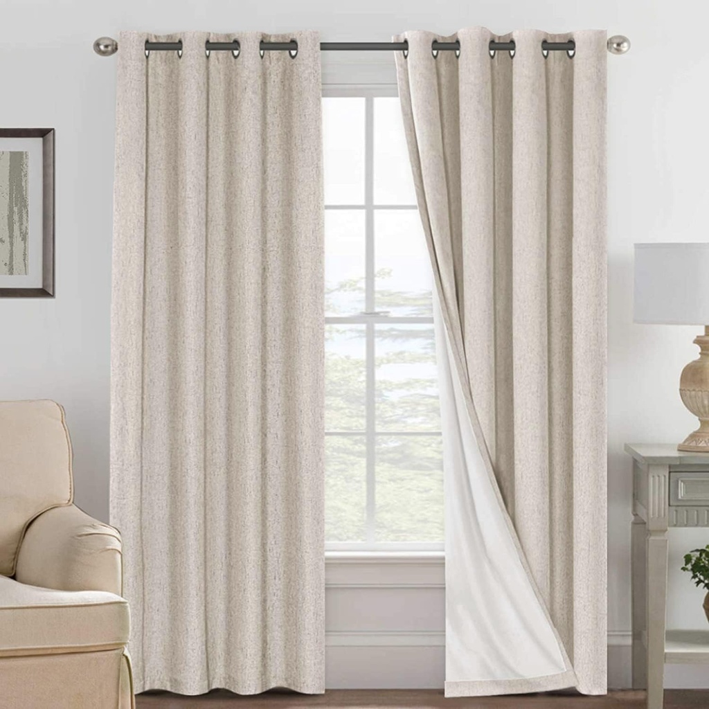 home decoration 遮光窗帘 h versailtex linen 100 blackout curtains for bedroom full light blocking curtains textured window curtain for living room 84 inch grommet energy efficient curtains white liner 2 p
