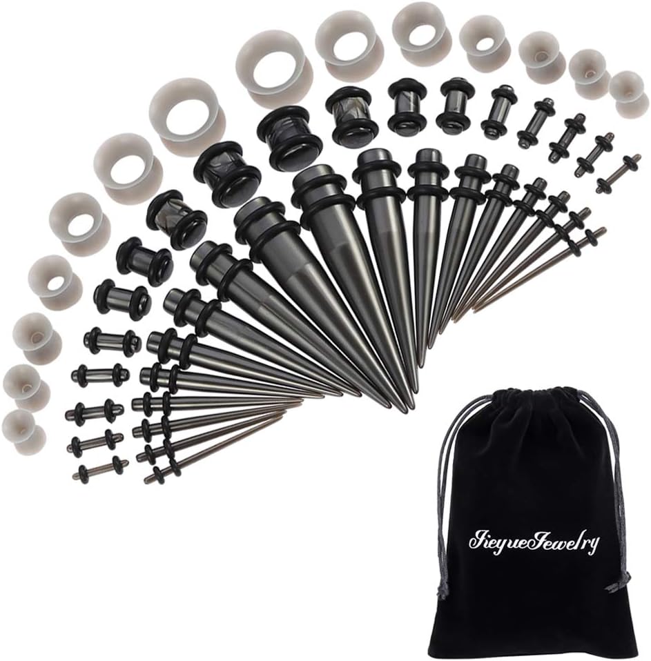 50/54 Pieces Ear Stretching Kit 14G-00G Acrylic Tapers and Plugs + Silicone Tunnels - Ear Gauges Expander Set Body Piercing Jewelry