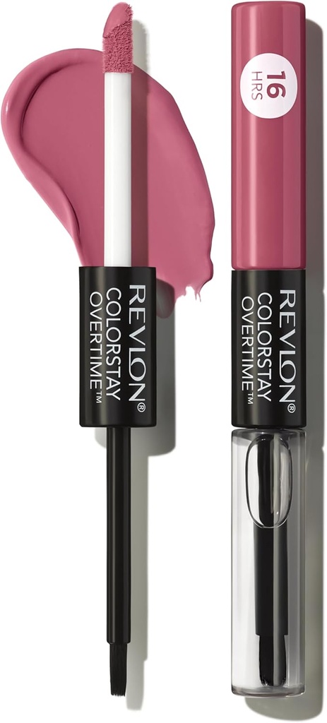 Revlon Liquid Lipstick with Clear Lip Gloss, ColorStay Overtime Lipcolor, Dual Ended with Vitamin E, 220 Unlimited Mulberry, 0.07 Fl Oz