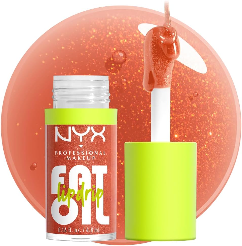 NYX PROFESSIONAL MAKEUP Fat Oil Lip Drip, Moisturizing Lip Oil Gloss, Vegan Tinted Formula, Up to 12 HR Hydration - Follow Back (Shimmering Warm Nude)