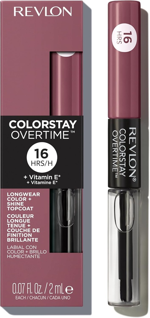 Revlon Liquid Lipstick with Clear Lip Gloss, ColorStay Overtime Lipcolor, Dual Ended with Vitamin E, 370 Everlasting Rum, 0.07 Fl Oz