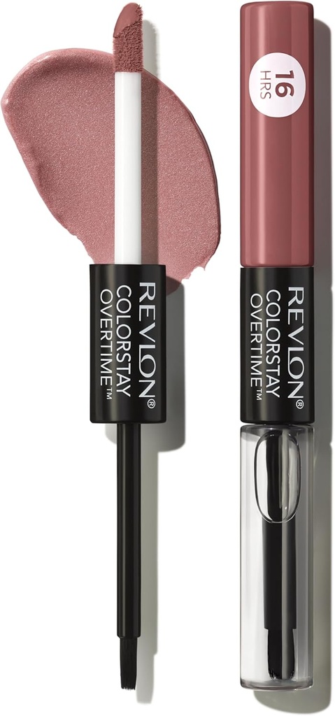 Revlon Liquid Lipstick with Clear Lip Gloss, ColorStay Overtime Lipcolor, Dual Ended with Vitamin E, 320 Faithful Fawn, 0.07 Fl Oz