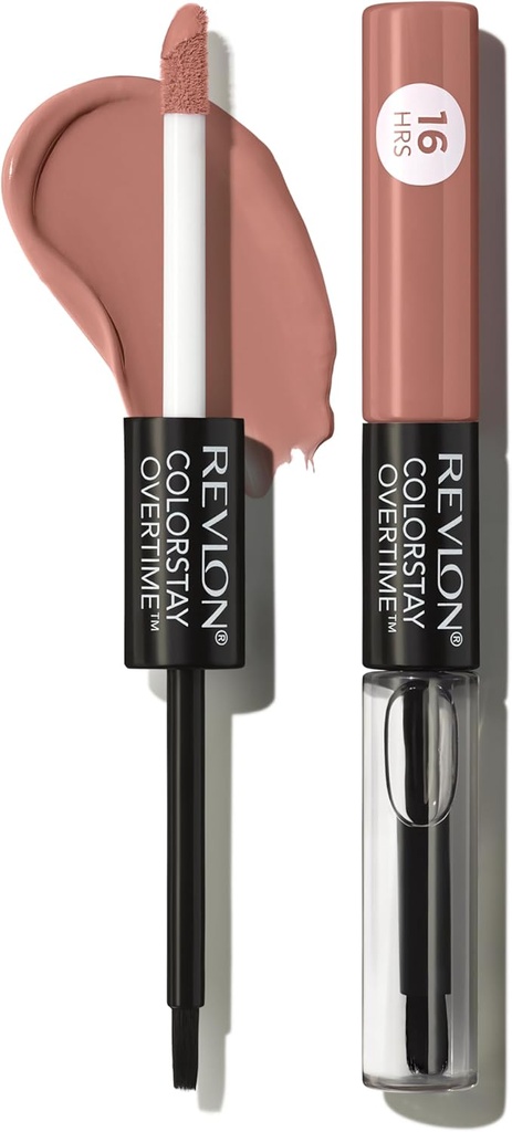 Revlon Liquid Lipstick with Clear Lip Gloss, ColorStay Overtime Lipcolor, Dual Ended with Vitamin E, 540 Unstoppable Nude, 0.07 Fl Oz