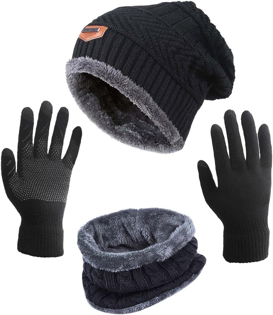 Winter Hat Scarf Gloves Slouchy Beanie Snow Knit Skull Cap Touch Screen Mittens Circle Scarves for Women Men