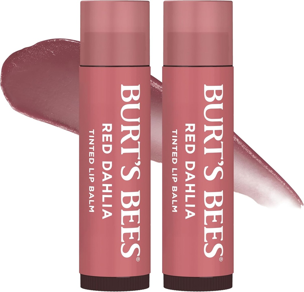 Burt's Bees Mothers Day Gifts, Lip Tint Balm with Long Lasting 2 in 1 Duo Tinted Balm Formula, Color Infused with Deeply Hydrating Shea Butter for a Buildable Finish, Red Dahlia (2-Pack)