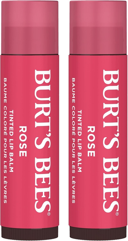 Burt's Bees Lip Tint Balm with Long Lasting 2 in 1 Duo Tinted Balm Formula, Color Infused with Deeply Hydrating Shea Butter for a Natural Looking Buildable Finish, Petal Rose (2-Pack)