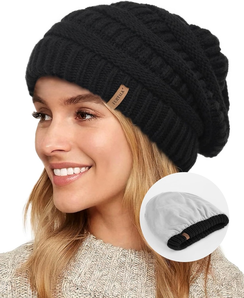 Winter Hats for Women Fleece Lined Knit Beanie Hats Slouchy Warm Beanies Ski Skull Cap