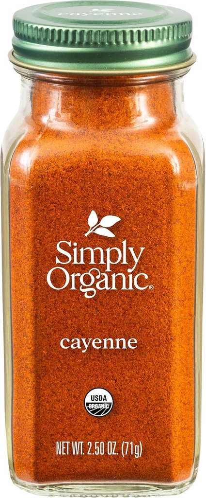 Simply Organic Cayenne Pepper, 2.50 Ounce, Pure, Organic Cayenne Peppers, No GMO's, Kosher Certified