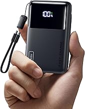 INIU Small Portable Charger, 45W PD Fast Charging 10000mAh Power Bank, Battery Pack with Attached USB C Cable, Travel Essentials Powerbank for iPhone 17 16 15 14 Pro Air, Xiaomi, Samsung S25 S24 etc