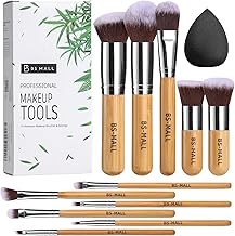 BS-MALL Makeup Brush Set 11Pcs Bamboo Synthetic Kabuki Brush Set Foundation Powder Blending Concealer Eye shadows Blush Cosmetics Brushes with Organizer Bag & Makeup Sponge (Bamboo 11)