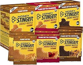 Honey Stinger Organic Peanut Butter Energy Waffle Variety Pack, 6 Pack Each of Peanut Butter, PB Chocolate and PB Strawberry, Nutritious Stroopwafel Snack for Exercise, Endurance and Performance