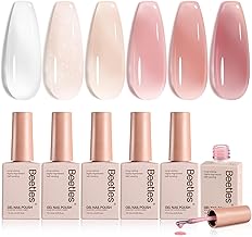 beetles Gel Polish Whispers of Love Jelly Gel Nail Polish Set - 6 Colors Milky White Nude Pink Neutral Sheer Translucent Soak Off UV Gel Nail Kit, Nail Concealer for Salon DIY Manicure Gift for Women