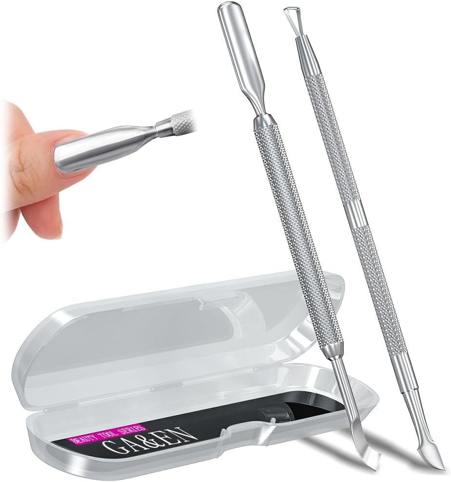 2PCS Metal Silver Cuticle Pusher and Scraper, Nail Trimmer Cutter Stainless Steel Gel Scraper Tool, Nail Polish Remover Peeler Durable Salon Manicure Pedicure Cleaner for Fingernail and Toenail (ONESIZE)