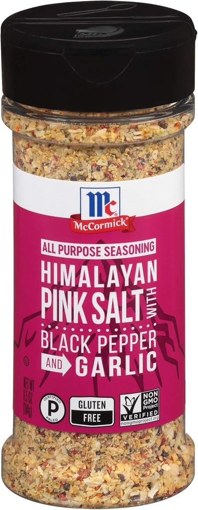 McCormick Himalayan Pink Salt with Black Pepper and Garlic All Purpose Seasoning, 6.5 oz