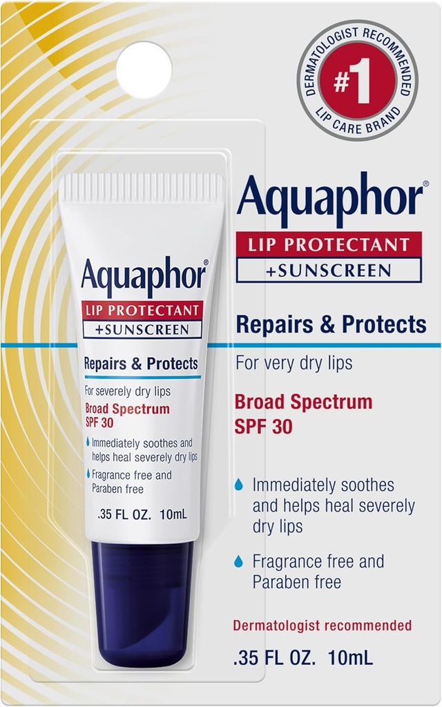 Aquaphor Lip Protectant and Sunscreen Ointment - Broad Spectrum SPF 30 - Relieves Chapped Lips - .35 fl. Oz. Tube (ONESIZE)