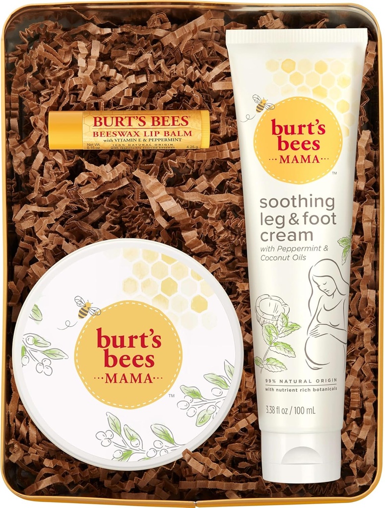 Burt's Bees Pregnancy Essentials Christmas Gifts Set, 3 Baby Shower Products & Must Have Baby Registry Items, Nourishing Skincare for Mom to be - Mama Belly Butter, Original Lip Balm, Leg & Foot Cream