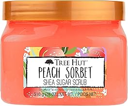 Tree Hut Peach Sorbet Shea Sugar Scrub, Exfoliating, Hydrating & Moisturizing Body Scrub with Shea Butter & Nourishing Essential Oils, Smooth & Soften Skin, 18 oz