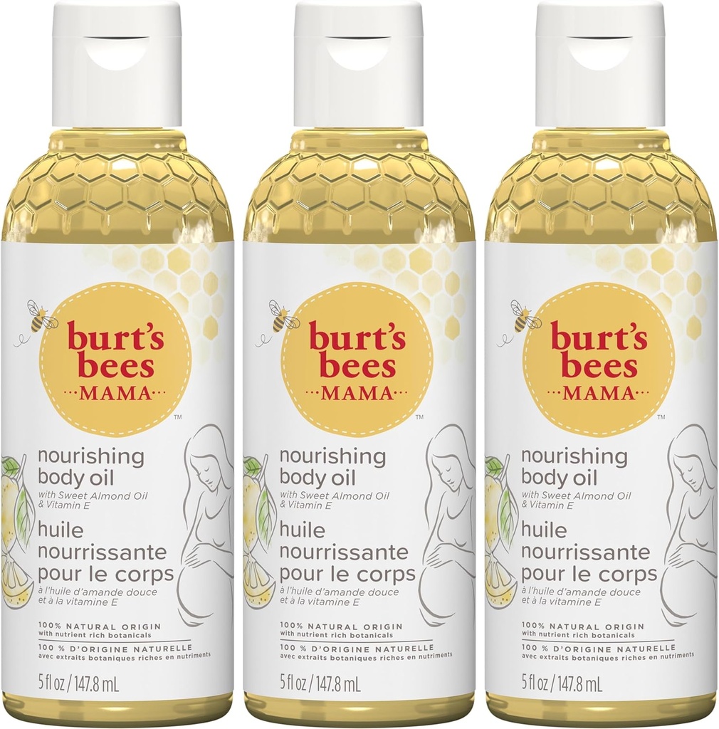 Burt's Bees Mama Body Oil with Vitamin E, 100% Natural Origin, 5 Fluid Ounces, Pack of 3
