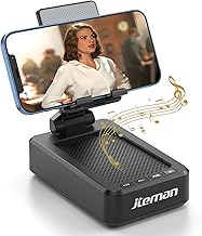 JTEMAN Cell Phone Stand with Bluetooth Speaker, HD Stereo Sound & Anti-Slip Base, Foldable Adjustable Desktop Phone Holder for Home Office, Cool Tech Gadgets Birthday Gifts for Men Women (Black)