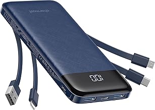 charmast Portable Charger with Built in Cables, Power Bank with Cords Wires, Slim 10000mAh Travel Battery Pack 6 Outputs 3 Inputs 3A Fast Charging for Samsung Google Pixel LG Moto iPhone iPad