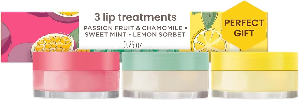 Burt's Bees Lip Mask Set- Overnight Intensive Treatment Revives & Nourishes for All Day Hydration, Passion Fruit & Chamomile, Sweet Mint & Lemon Sorbet