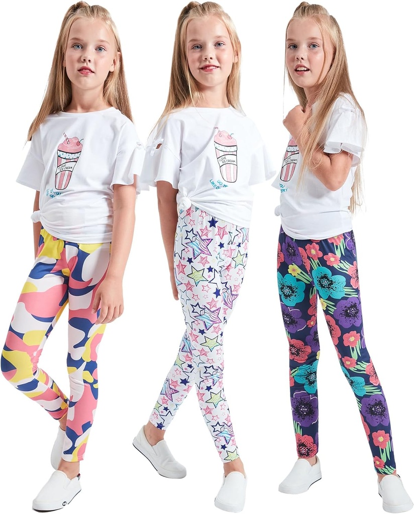 Multipack Cute Printed Girls Stretch Leggings Ankle Length 4-13 Years