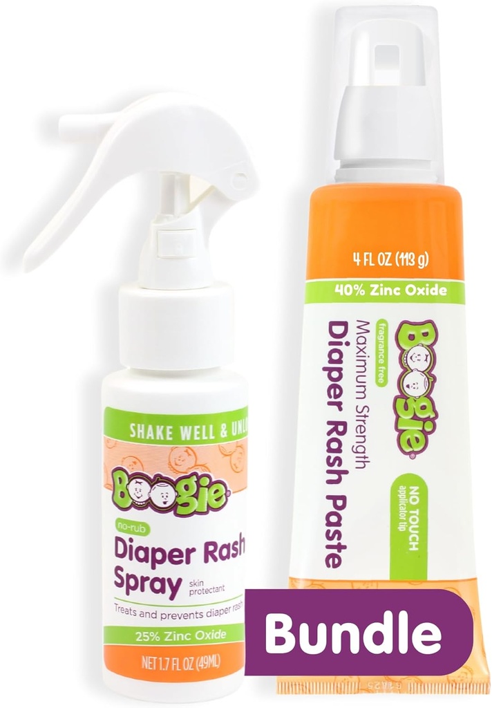 Boogie Maximum Strength Diaper Rash Bundle, Extra Strength Paste in Applicator Tube, 4 oz. + Diaper Rash Cream Spray, 1.7 oz.