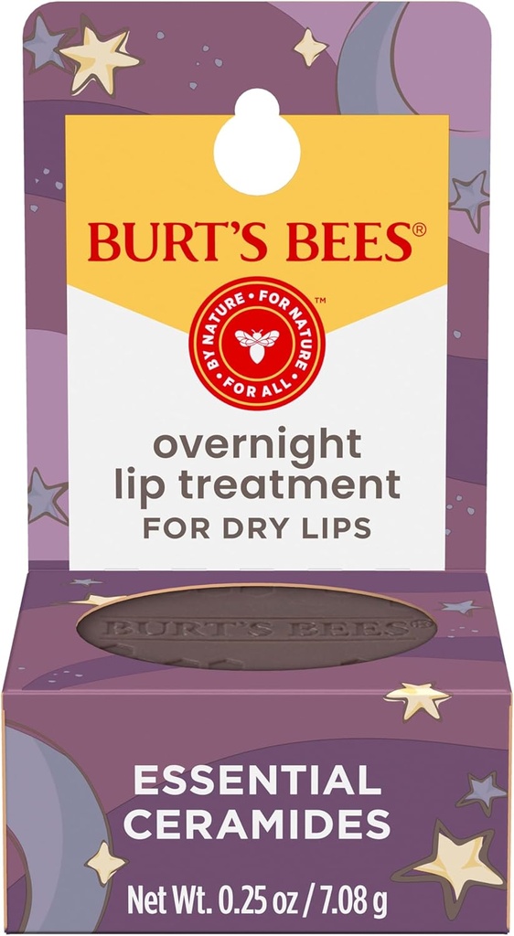 Burt's Bees Original Overnight Intensive Lip Treatment, Moisturizing, Restorative, Reduces Fine Lines, Vitamin E, Ceramides Oils, Natural Origin Lip Care, 0.25 Oz.