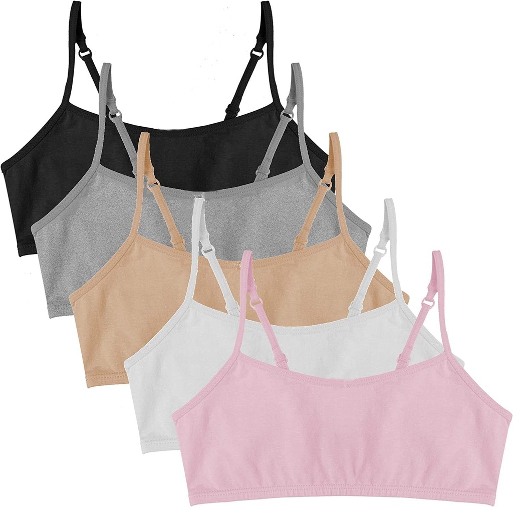 Cotton Girls Training Bra - Crop Cami Training Bras for Girls with Adjustable Straps. Cotton Bra Pack. (ONESIZE)