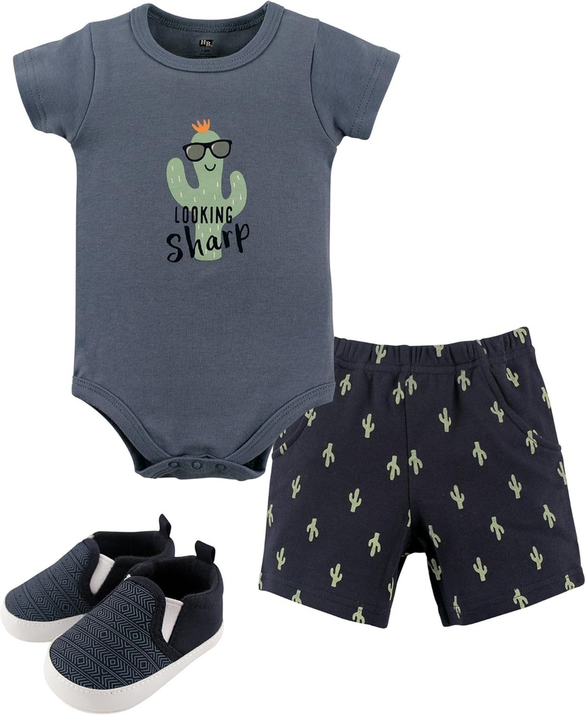 Unisex Baby Cotton Bodysuit, Shorts and Shoe Set