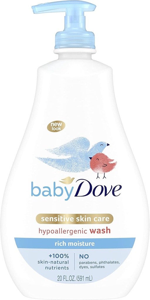 Baby Dove Sensitive Skin Care Baby Wash For Baby Bath Time Rich Moisture Tear-Free and Hypoallergenic, 20 oz (Packaging May Vary)