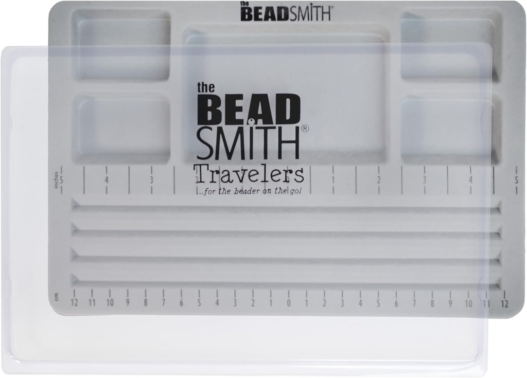 The Beadsmith Mini Bead Board - Grey Flocked, 4 Straight Channels, 5 Recessed Compartments, 7.75 x 11.25 inches, Design Boards for Creating Bracelets, Necklaces and Other Jewelry