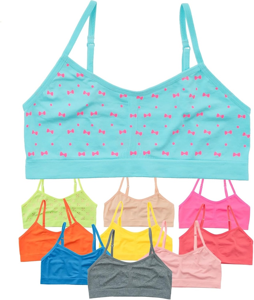 Alyce Ives Girls Seamless Training Bra, Cropped Cami Bra for Teens Pack of 10 (ONESIZE)