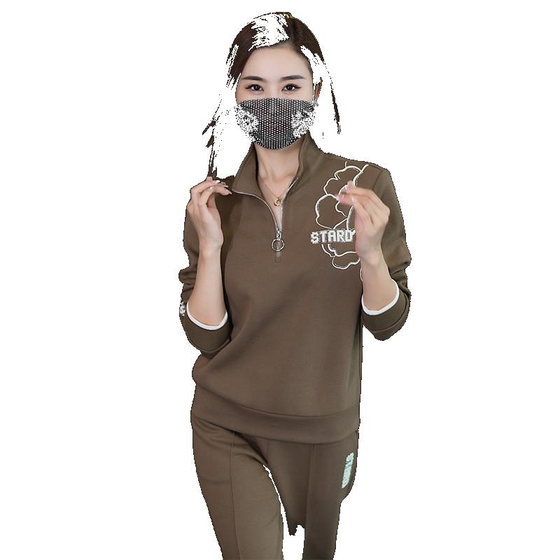 2376 stand-up collar sweater jacket fashion age-reducing casual sports suit female autumn 2023 new straight-leg pants two-piece set set (One Size)