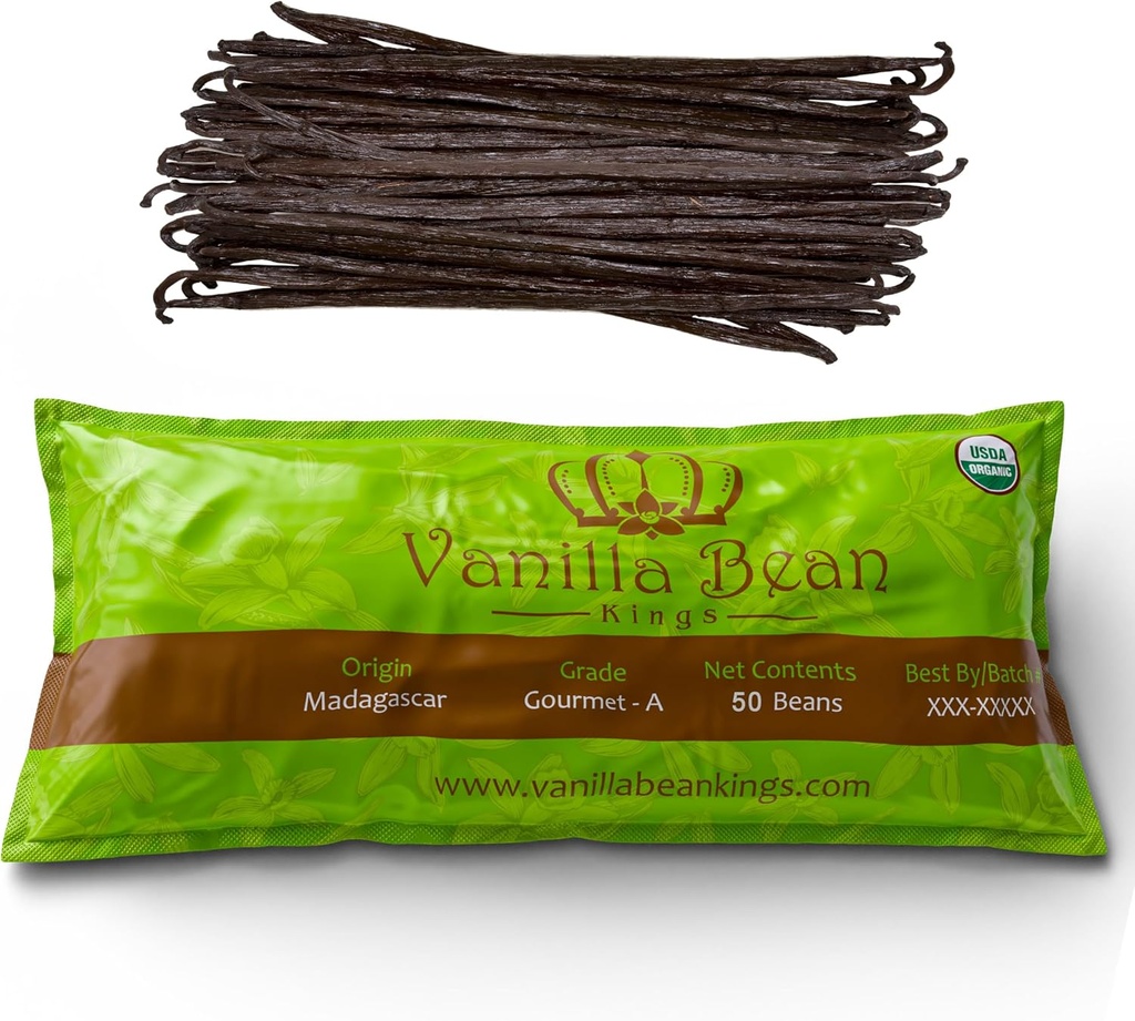 50 Organic Madagascar Vanilla Beans. Whole Grade A Vanilla Pods for Vanilla Extract and Baking (One Size)
