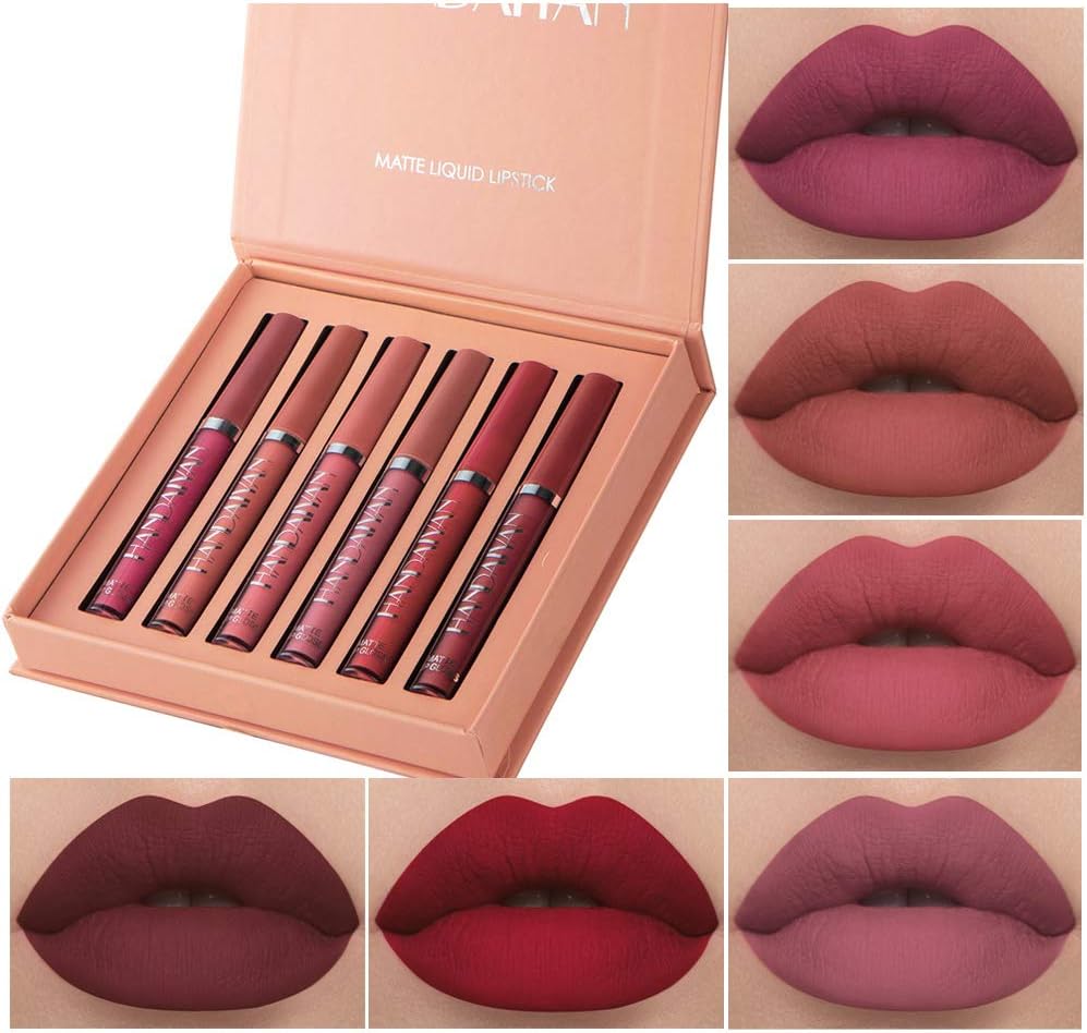 6Pcs Matte Liquid Lipstick Makeup Set, Matte liquid Long-Lasting Wear Non-Stick Cup Not Fade Waterproof Lip Gloss (Set A) (One Size)