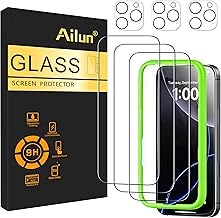 Ailun 3 Pack Screen Protector for iPhone 16 Pro [6.3 inch] + 3 Pack Camera Lens Protector with Installation Frame,Case Friendly Tempered Glass Film,[9H Hardness][Not for iPhone 16e/16/16 Plus/Pro Max] (One Size)