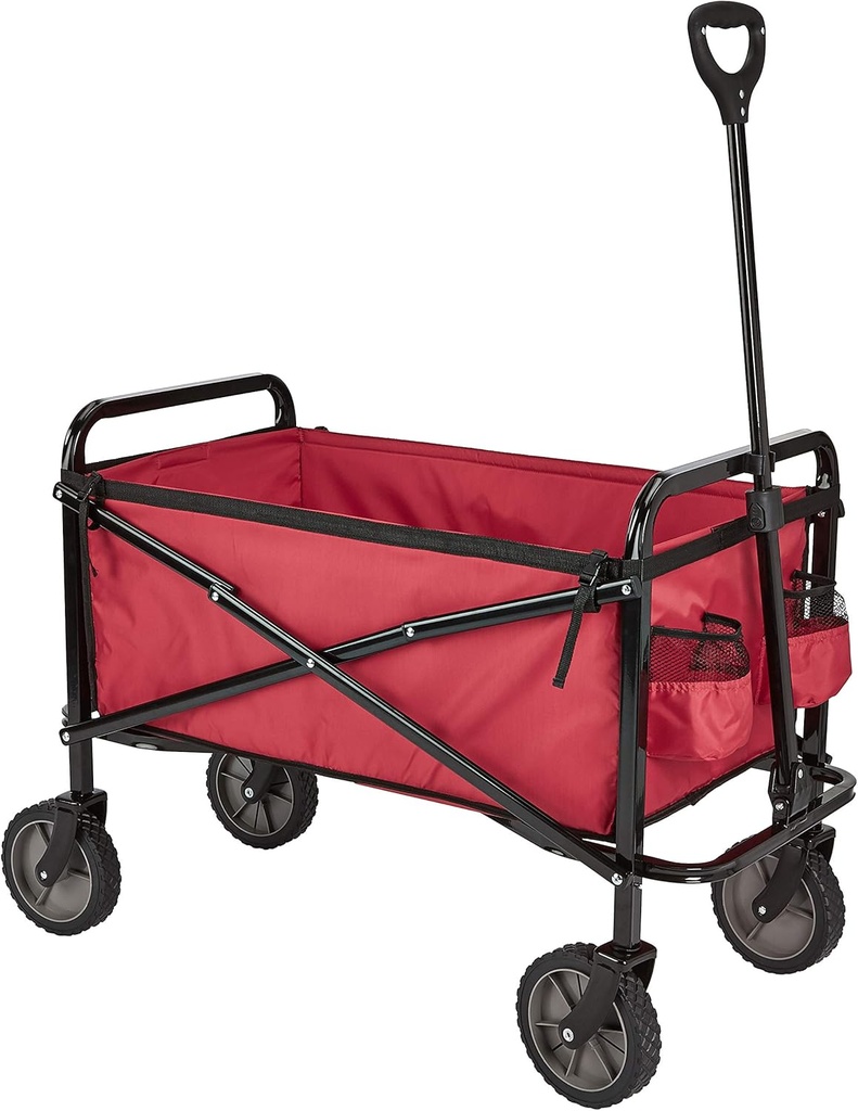 Amazon Basics Collapsible Heavy Duty Utility Wagon for Outdoor Sports, Camping, Garden, and Pets, Portable with Handle, 265 pounds Weight Capacity, 27.6 x 40.9 x 20 inches, Red (One Size)