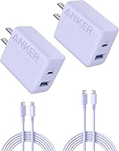 Anker iPhone 17/16 Charger, 2-Pack 20W Fast USB C Charger Block, for iPhone 17/16/16 Pro Max/15 Series/iPad Pro and More (Purple, 2 Pack & 2 Cable) (One Size)