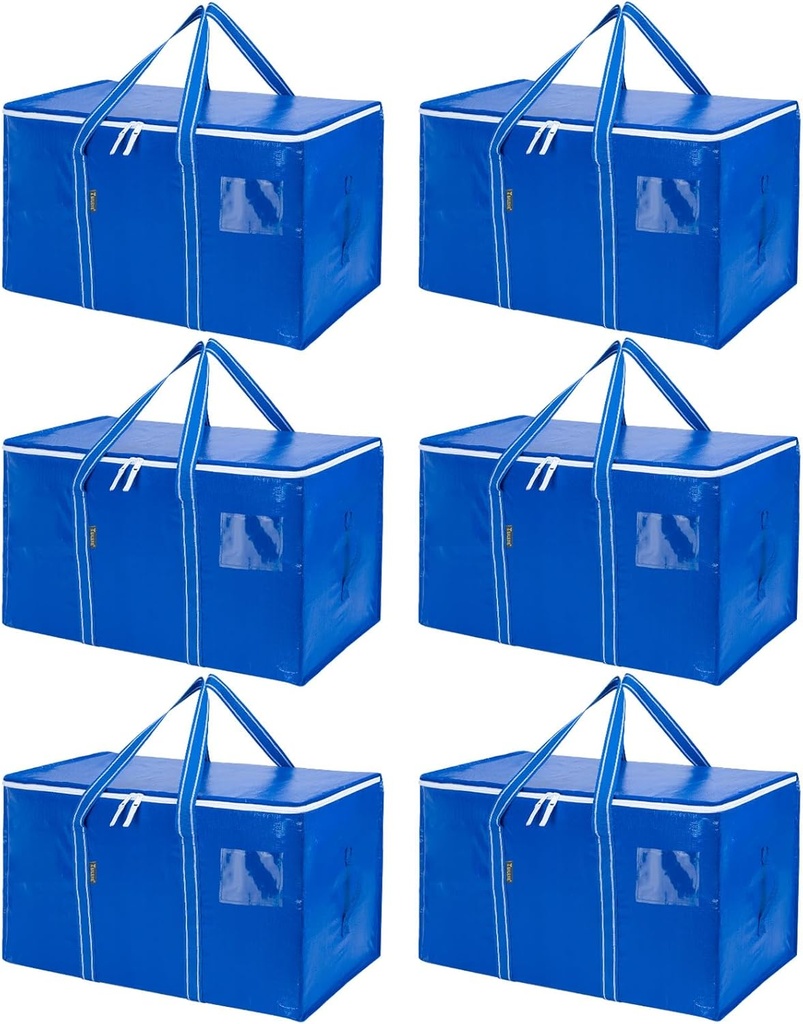 BALEINE 6-Pack Oversized Moving Bags with Reinforced Handles, Heavy-Duty Storage Tote for Clothes, Moving Supplies (Royal Blue, 6-Pack) (One Size)