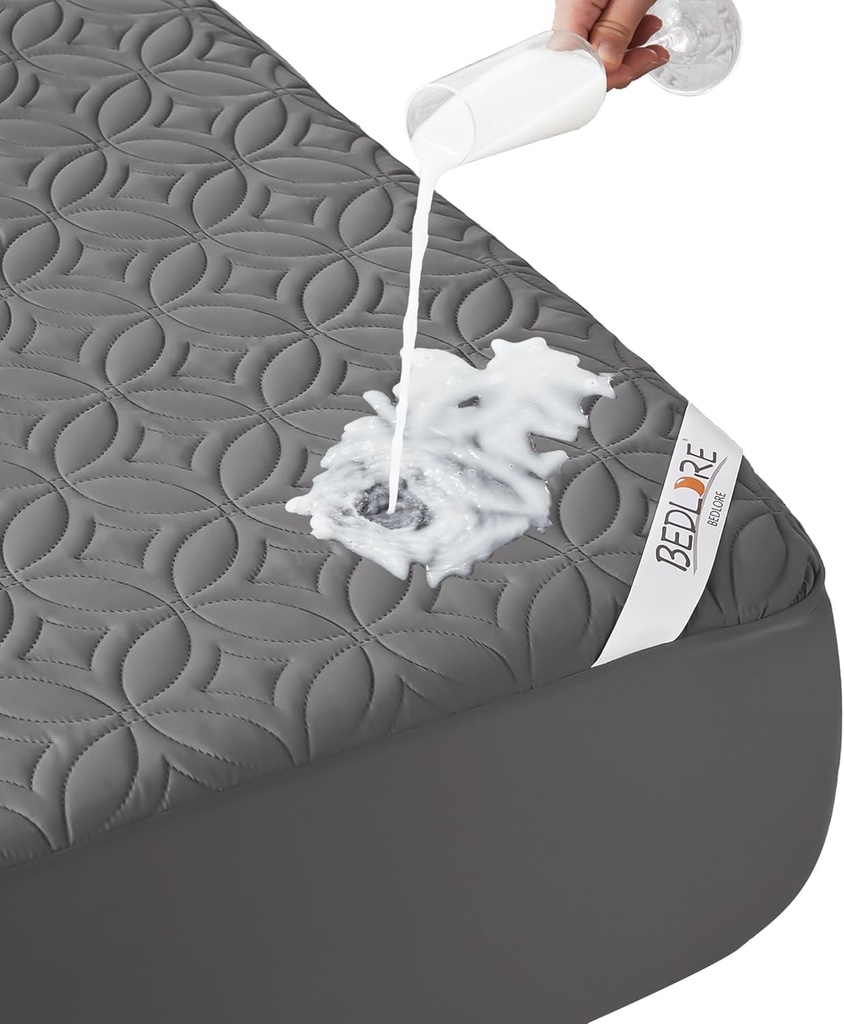 BEDLORE Waterproof Mattress Protector, King Size Mattress Pad with Deep Pocket 6"-18" Depth, Soft Noiseless Dirt-Proof Bed Mattress Cover Washable for Home, Bedroom, Hotel (Gray) (One Size)