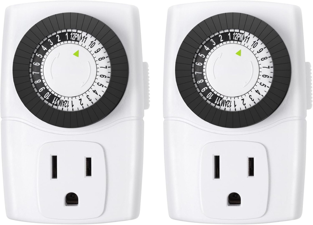 BN-LINK BND-60/U47 Indoor Mini 24-Hour Mechanical Outlet Timer, 3-Prong, 2-Pack (One Size)