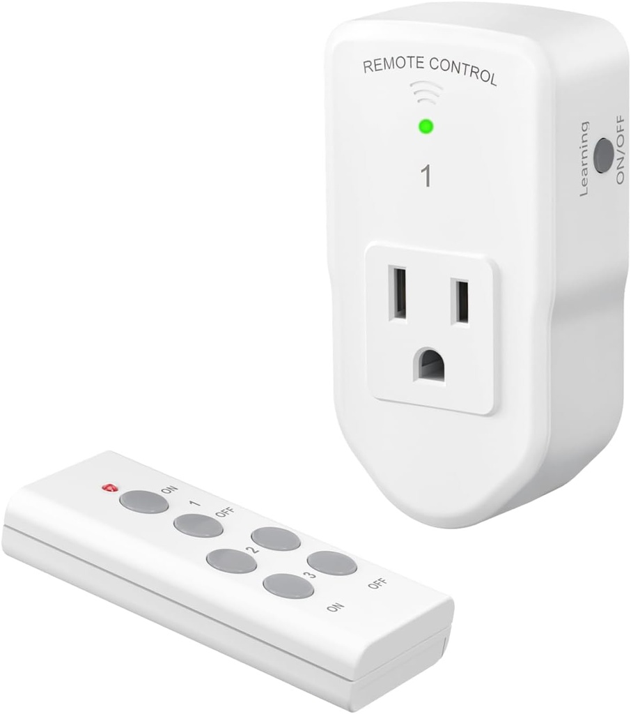 BN-LINK Wireless Remote Control Outlet Electrical Switch for Lights, Fans, Christmas Lights, Small Appliance, 100ft Long Range White 10A/1200W, 1 Remote + 1 Outlet, ETL & FCC Certified (One Size)