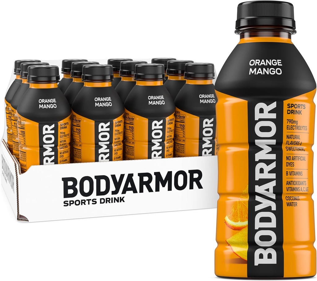 BODYARMOR Sports Drink, Orange Mango, Electrolyte Drink Hydration, 16 Fl Oz Bottles (12 Pack), Flavored Coconut Water with B Vitamins & Antioxidants