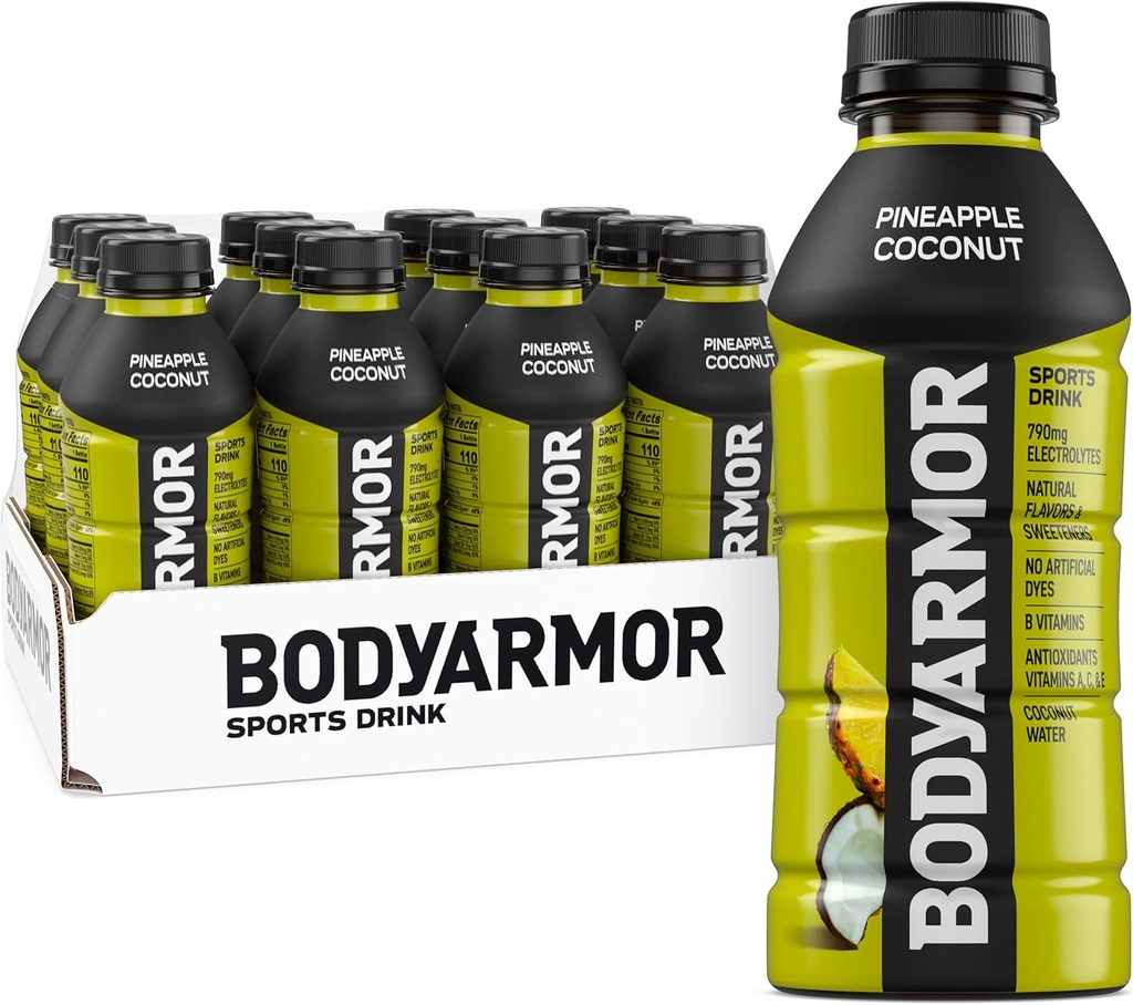 BODYARMOR Sports Drink, Pineapple Coconut, Electrolyte Drink Hydration, 16 Fl Oz Bottles (12 Pack), Flavored Coconut Water with B Vitamins & Antioxidants