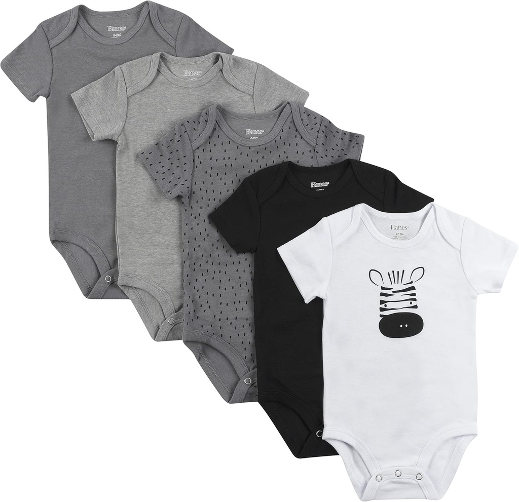 Baby Bodysuits, Ultimate Flexy Short Sleeve for Boys & Girls, 5-Pack (One Size)