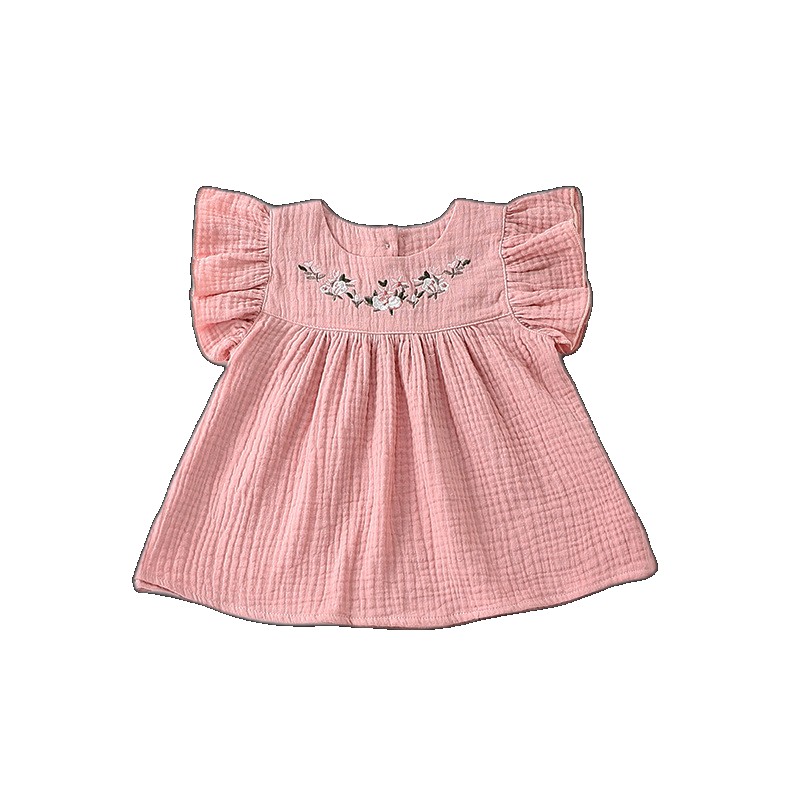 Baby girl baby embroidered dress 2023 summer cotton girls small flying sleeves princess shorts two-piece set set